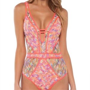 🪸🐠 Becca Color Play Show and Tell Crochet  One-Piece Swimsuit in Coral Crush